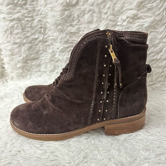 Latigo Brown Cressa Suede Ankle Boots Suede,‎ Side Zip Ruched Studded size 10M - Picture 4 of 9
